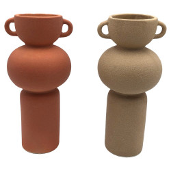 Vase DKD Home Decor Beige Terracotta Dolomite (11.5 x 11.5 x 25.5 cm) (2 pcs)