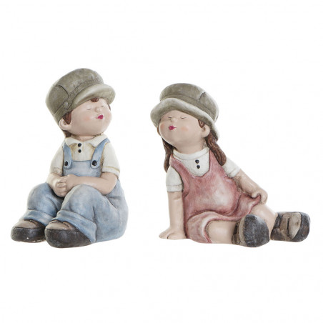 Figurine Décorative DKD Home Decor Fibre de Verre Bleu Rose Enfant (21 x 26 x 39 cm) (24 x 35 x 36 cm) (2 pcs)