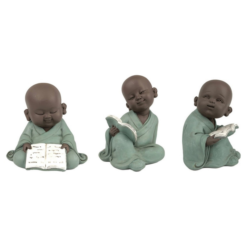 Decorative Figure DKD Home Decor Green Resin Monk (11.8 x 10.7 x 14 cm) (3 pcs)