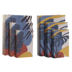 Scatola Decorativa DKD Home Decor Tela Tropicale Legno MDF (21 x 7 x 30.5 cm) (3 pcs) (2 pcs)