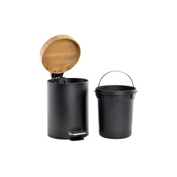 Pedal bin DKD Home Decor Black Metal White Bamboo (3 L) (2 pcs) (17 x 17 x 24 cm)