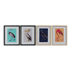 Pintura DKD Home Decor S3013651 Pássaros Tropical (35 x 2 x 45 cm) (4 Unidades)