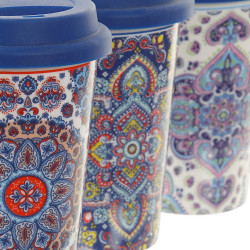 Henkelbecher DKD Home Decor Mandala Silikon Porzellan (400 ml) (4 pcs)