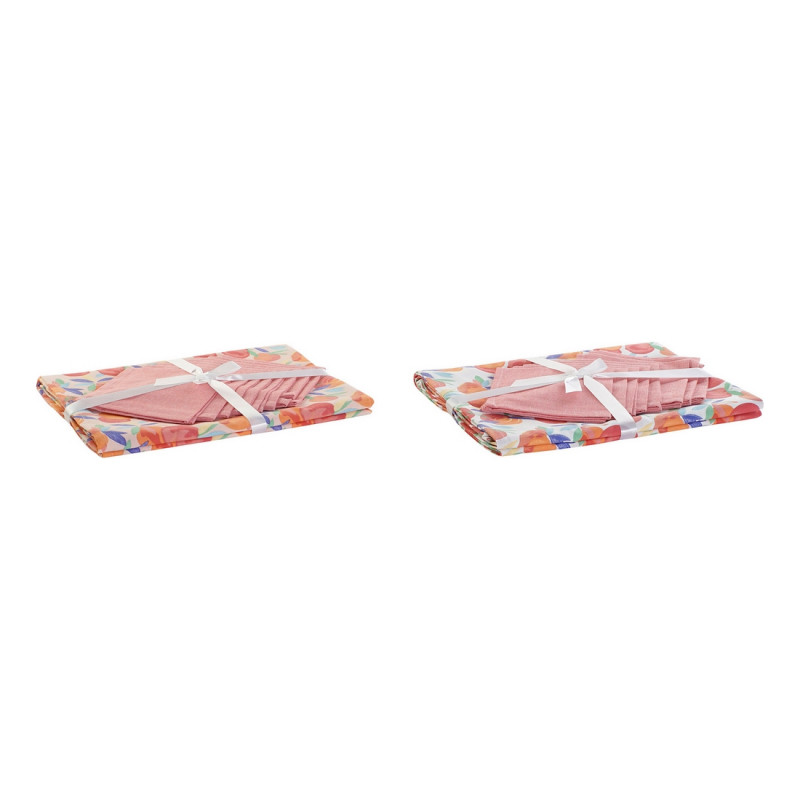 Mantel y servilletas DKD Home Decor Melocotón Algodón (2 pcs) (154 x 250 x 0.3 cm)