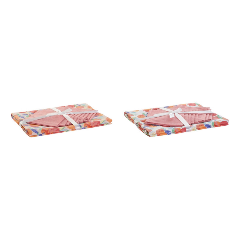 Nappe et serviettes de table DKD Home Decor Pêche Coton (2 pcs) (154 x 250 x 0.3 cm)
